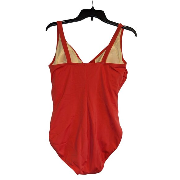 Lands End Womens Red Swimsuit Size 12 One-Piece With Ruched Side Detail - Picture 2 of 3